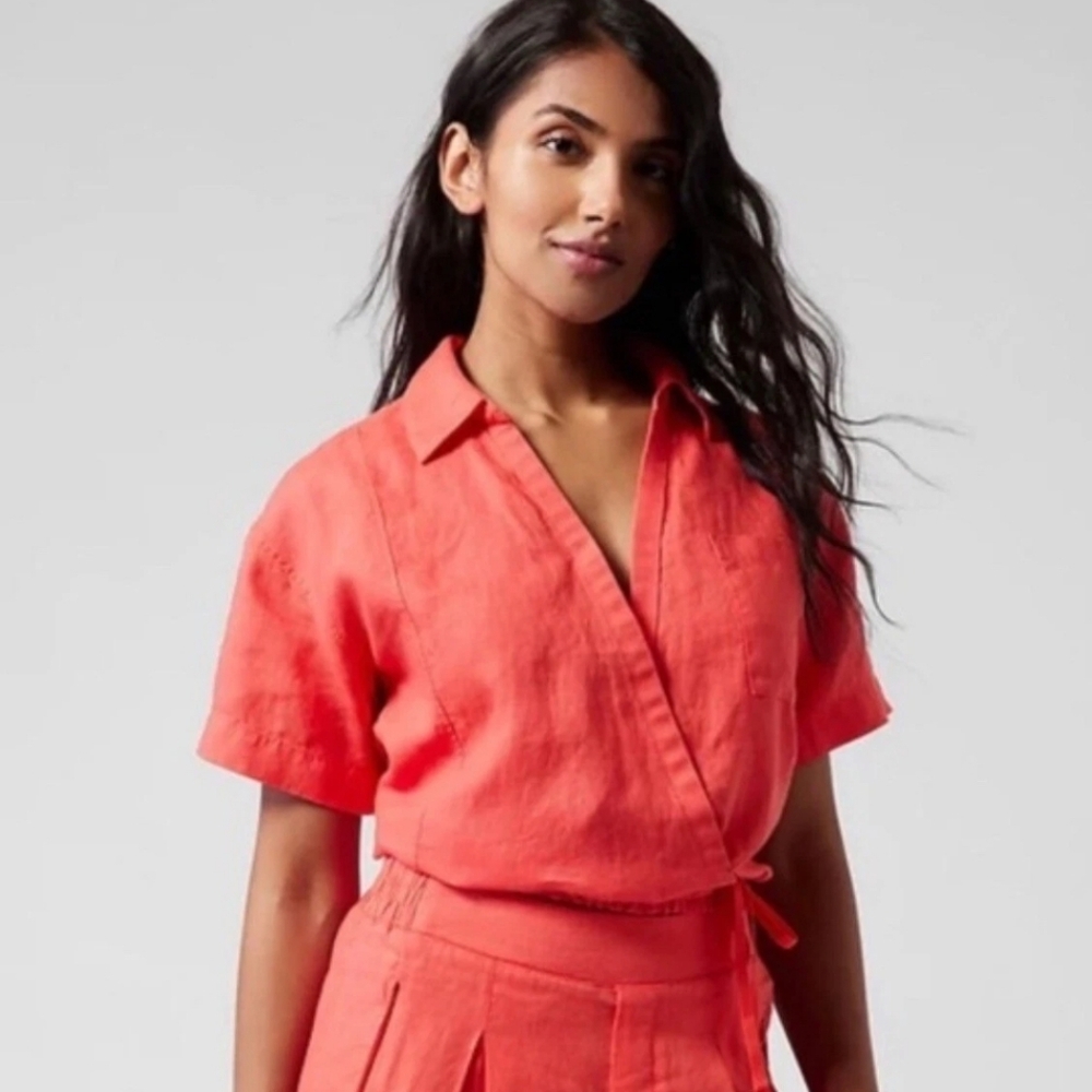NWT Athleta Playa Tie Top 100% Linen Red Size XS